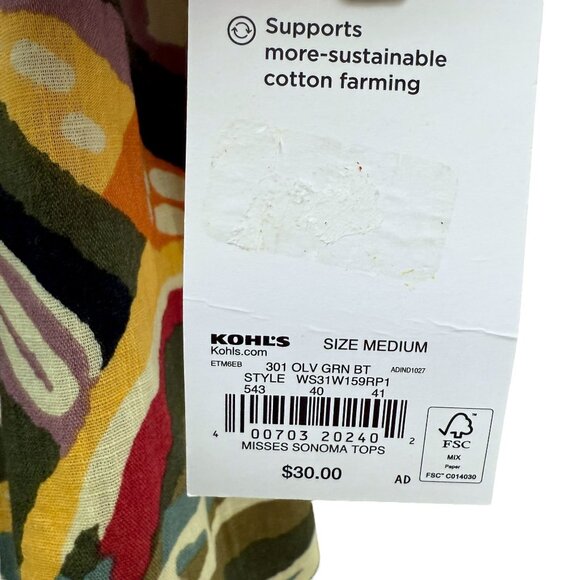 Sonoma Sleeveless Top Medium Tropical Green Cotton Rayon Womens Blouse NWT - Picture 4 of 8